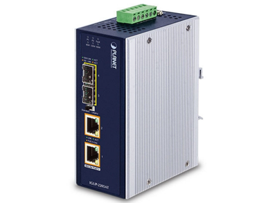 Planet Industrial 2-Port 100/1000X SFP to 2-Port 10/100/1000T 802.3bt PoE++ Media Converter | IGUP-2205AT Video Signal Converters Planet