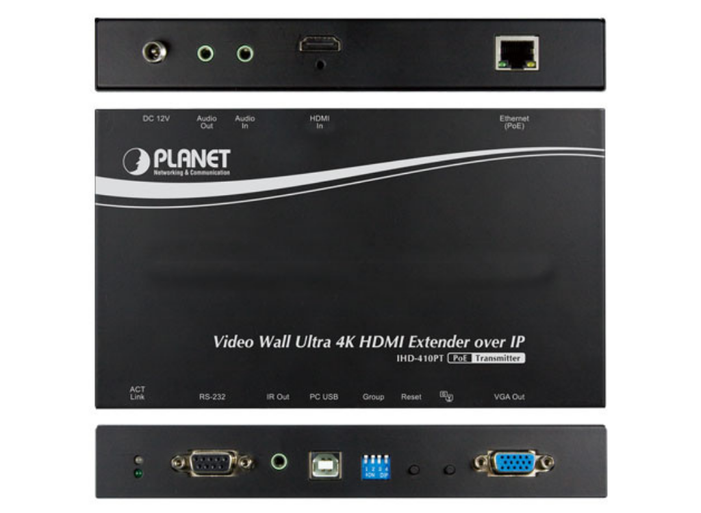 Planet Video Wall Ultra 4K HDMI/USB Extender Transmitter over IP with PoE | IHD-410PT AV Extender Planet