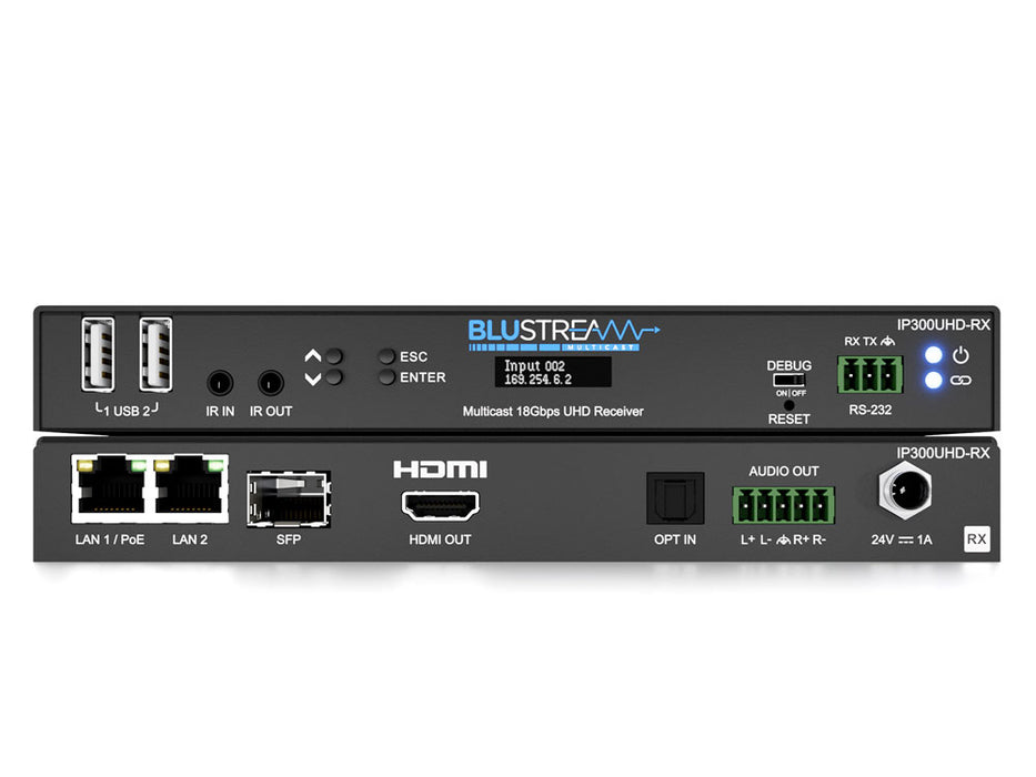 BluStream IP Multicast UHD Video Receiver Over 1GB Managed Network | IP300UHD-RX