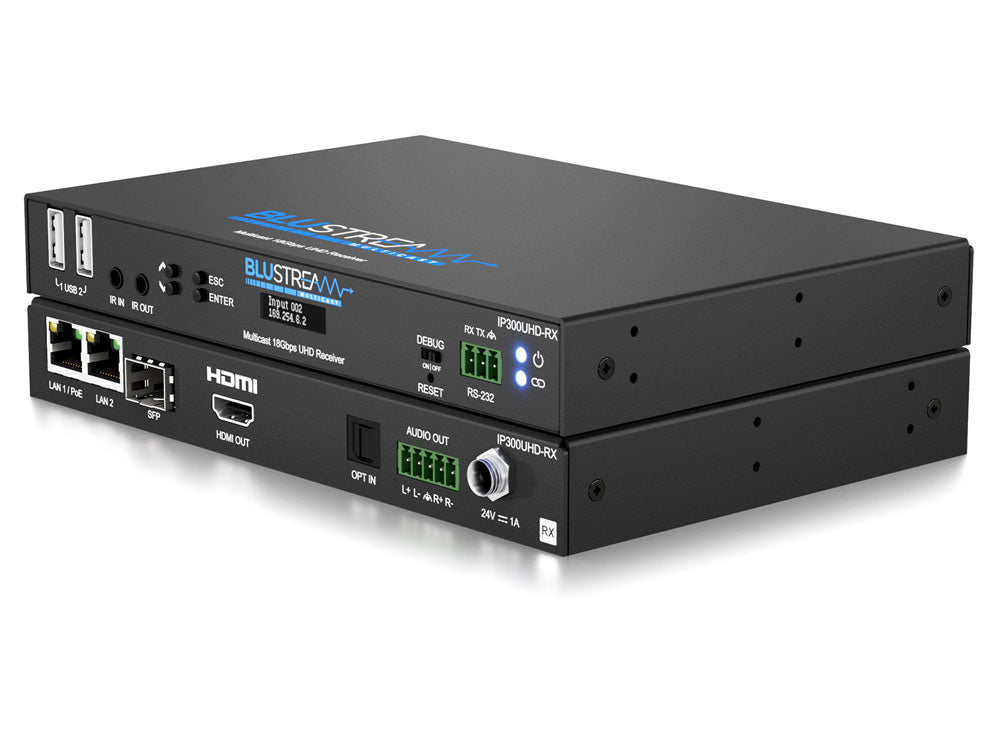 BluStream IP Multicast UHD Video Receiver Over 1GB Managed Network | IP300UHD-RX AV Receiver BluStream