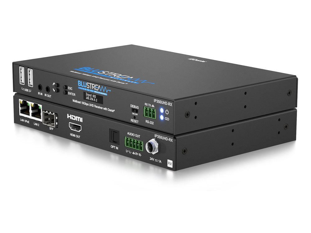 BluStream 4K 60Hz 4:4:4 IP Dante Enabled Multicast UHD Video Receiver Over 1GB Network | IP350UHD-RX AV Receiver BluStream