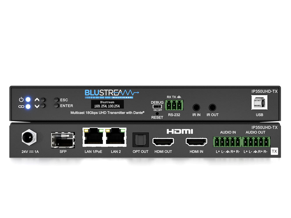 BluStream IP Dante Enabled Multicast UHD Video Transmitter Over 1GB Network | IP350UHD-TX AV Receiver BluStream