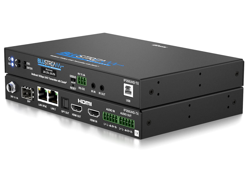BluStream IP Dante Enabled Multicast UHD Video Transmitter Over 1GB Network | IP350UHD-TX AV Receiver BluStream