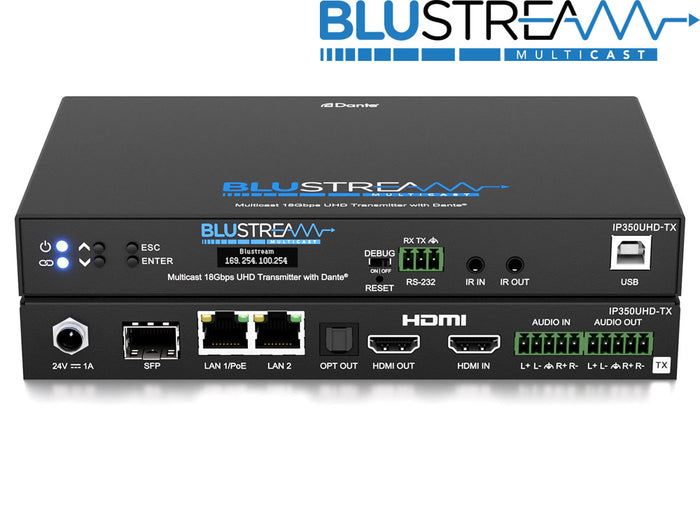BluStream IP Dante Enabled Multicast UHD Video Transmitter Over 1GB Network | IP350UHD-TX AV Receiver BluStream