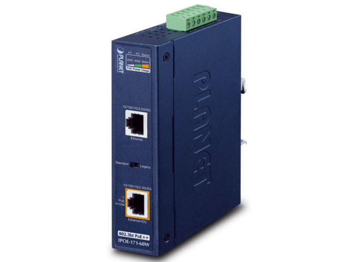 Planet IPOE-171-60W Industrial Single-Port Multi-Gigabit 802.3bt PoE++ Injector Network Switch Planet
