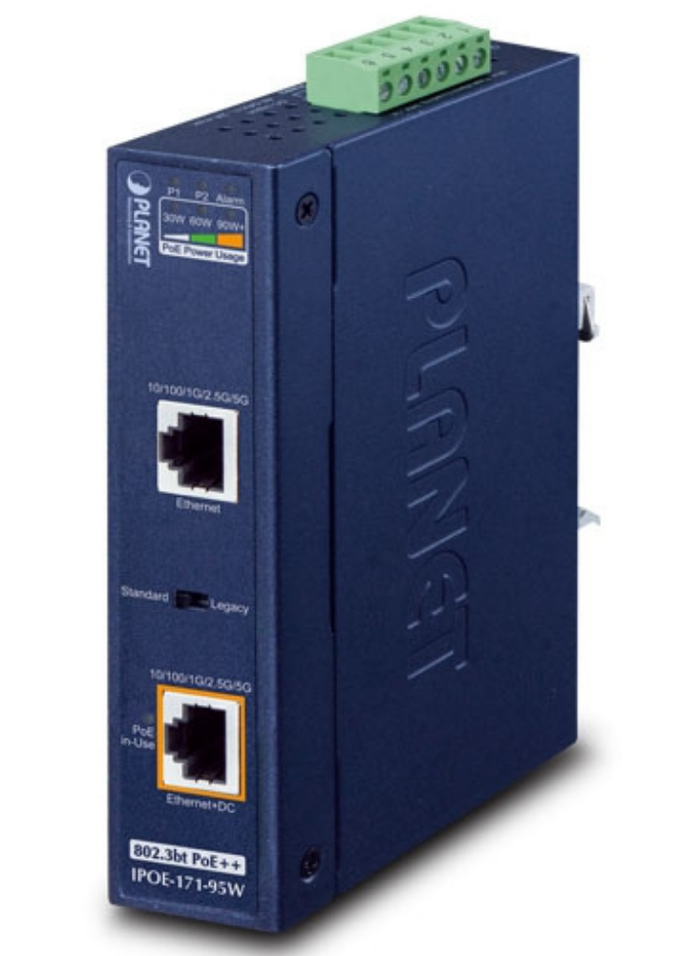 Planet Industrial Single-Port Multi-Gigabit 802.3bt PoE++ Injector | IPOE-171-95W Network Switch Planet