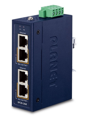 Planet Industrial 2-port 10/100/1000T 802.3at PoE+ Injector Hub | IPOE-260 Network Switches Planet
