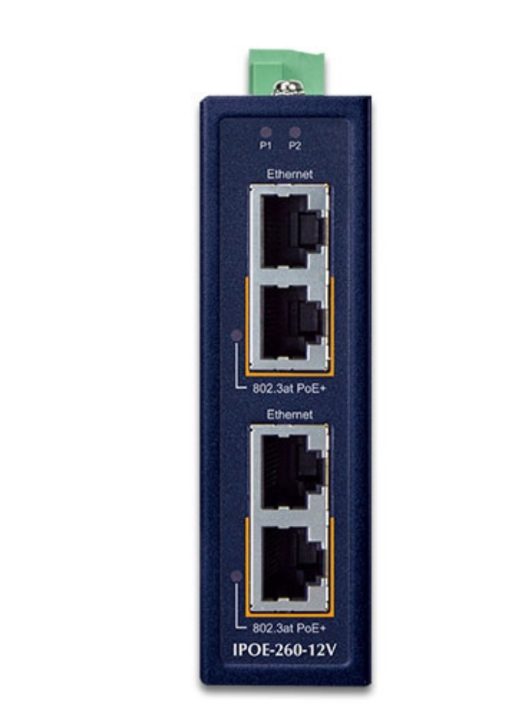 Planet Industrial 2-port 10/100/1000T 802.3at PoE+ Injector Hub | IPOE-260 Network Switch Planet