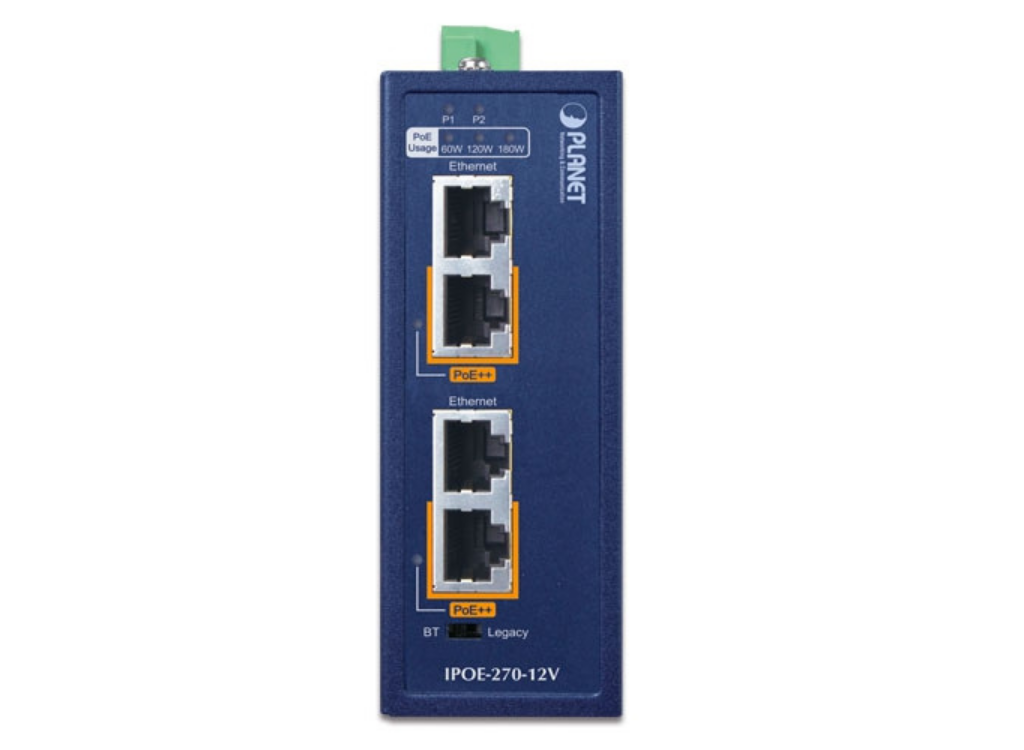 Planet Industrial 2-port Multi-Gigabit 802.3bt PoE++ Injector Hub | IPOE-270 Network Switch Planet