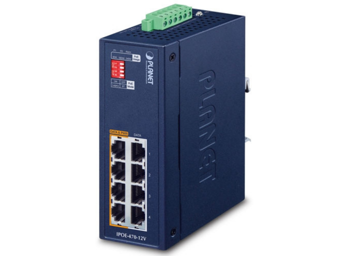 Planet IPOE-470-12V Industrial 4-Port 95W PoE++ Injector Hub with 12V Booster Network Switch Planet