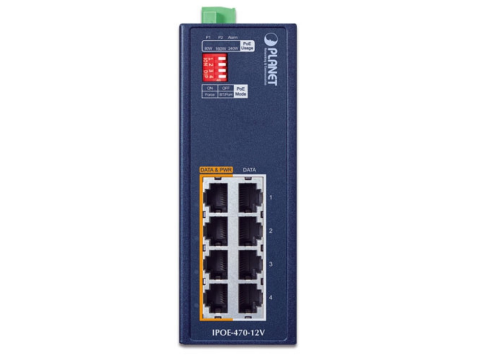 Planet IPOE-470-12V Industrial 4-Port 95W PoE++ Injector Hub with 12V ...