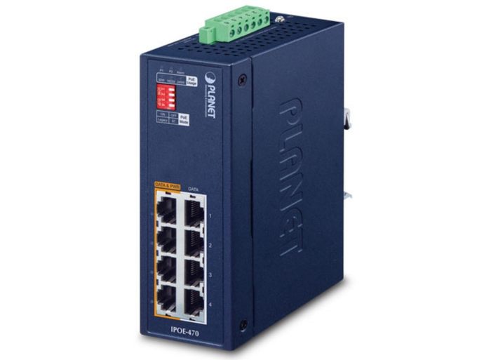 Planet IPOE-470 Industrial 4-port Multi-Gigabit 802.3bt PoE++ Injector Hub Network Switch Planet