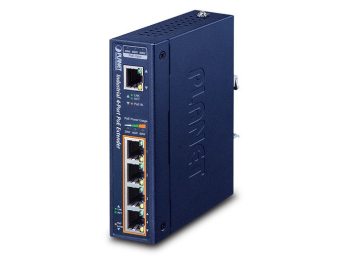Planet Industrial 1-Port 802.3bt PoE++ to 4-Port 802.3af/at Gigabit PoE Extender | IPOE-E174 AV Extender Planet