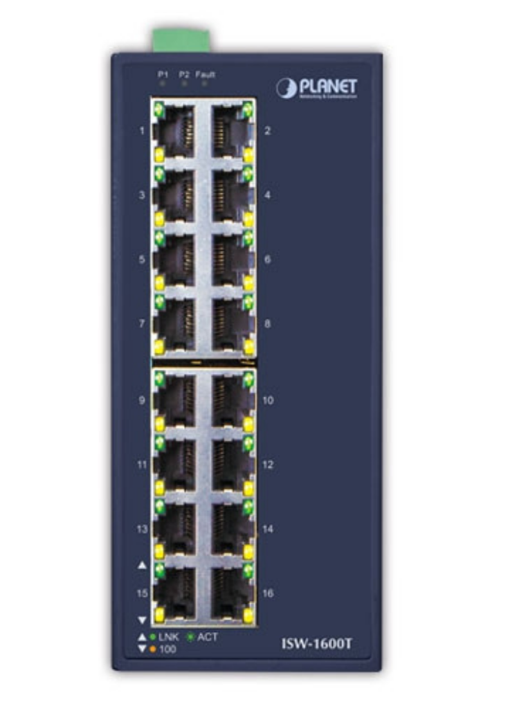Planet Industrial 16-Port 10/100TX Fast Ethernet Switch | ISW-1600T Network Switch Planet