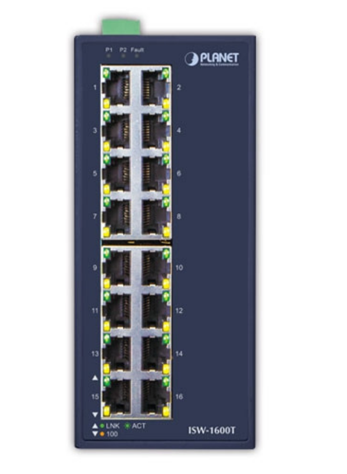 Planet Industrial 16-Port 10/100TX Fast Ethernet Switch | ISW-1600T Network Switch Planet