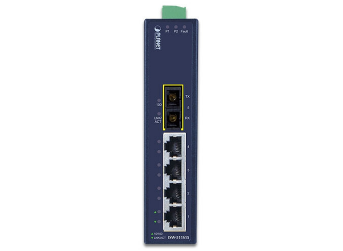 Planet 4-Port 10/100Base-TX + 1-Port 100Base-FX Industrial Fast Ethernet Switch | ISW-511 Network Switch Planet