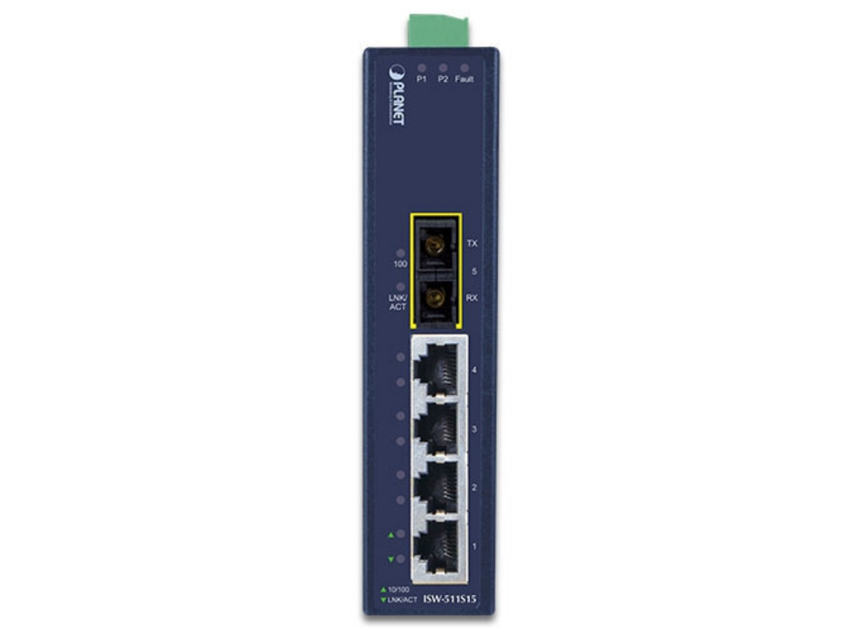 Planet 4-Port 10/100Base-TX + 1-Port 100Base-FX Industrial Fast Ethernet Switch | ISW-511 Planet Network Switches Planet
