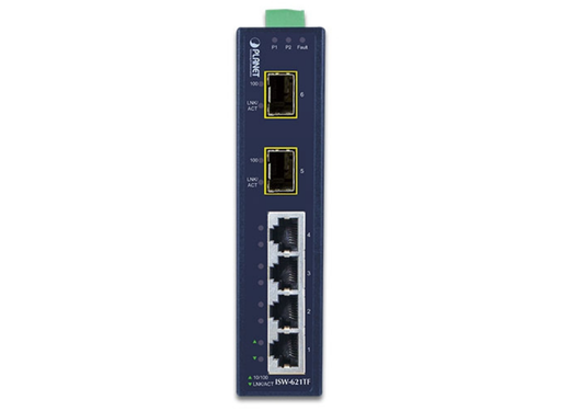 Planet 4-Port 10/100Base-TX + 2-Port 100Base-FX SFP Industrial Ethernet Switch with Wide Operating Temperature Planet Network Switches Planet