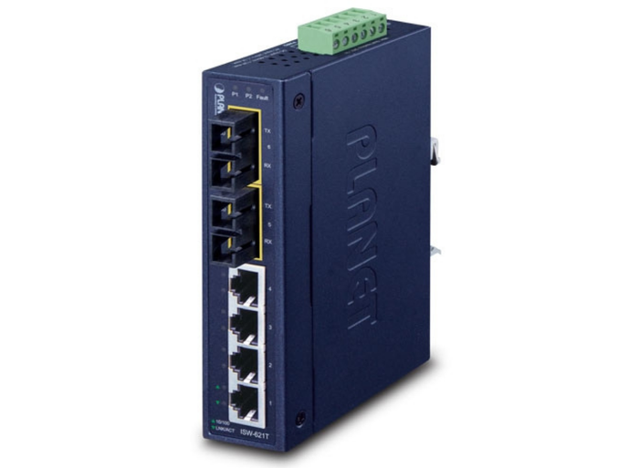 Planet 4-Port 10/100Base-TX + 2-Port 100Base-FX Industrial Ethernet Switch with Wide Operating Temperature (-40~75 degrees C) Network Switch Planet