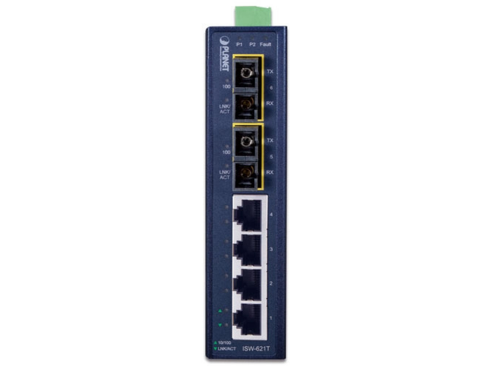 Planet 4-Port 10/100Base-TX + 2-Port 100Base-FX Industrial Ethernet Switch with Wide Operating Temperature (-40~75 degrees C) Network Switch Planet