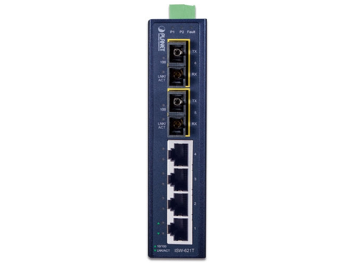 Planet 4-Port 10/100Base-TX + 2-Port 100Base-FX Industrial Ethernet Switch with Wide Operating Temperature (-40~75 degrees C) Planet Network Switches Planet