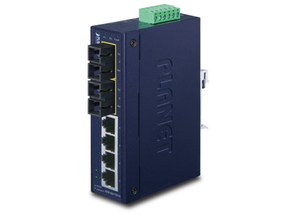 Planet 4-Port 10/100Base-TX + 2-Port 100Base-FX Industrial Ethernet Switch with Wide Operating Temperature (-40~75 degrees C) Network Switch Planet