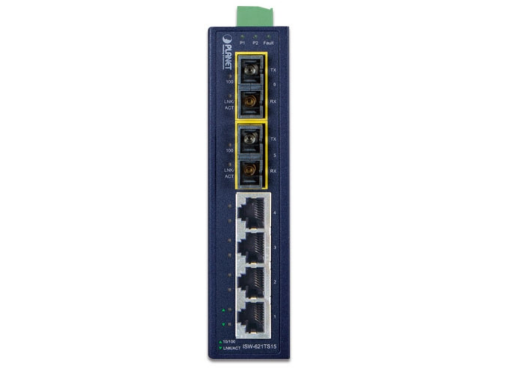 Planet 4-Port 10/100Base-TX + 2-Port 100Base-FX Industrial Ethernet Switch with Wide Operating Temperature (-40~75 degrees C) Network Switch Planet