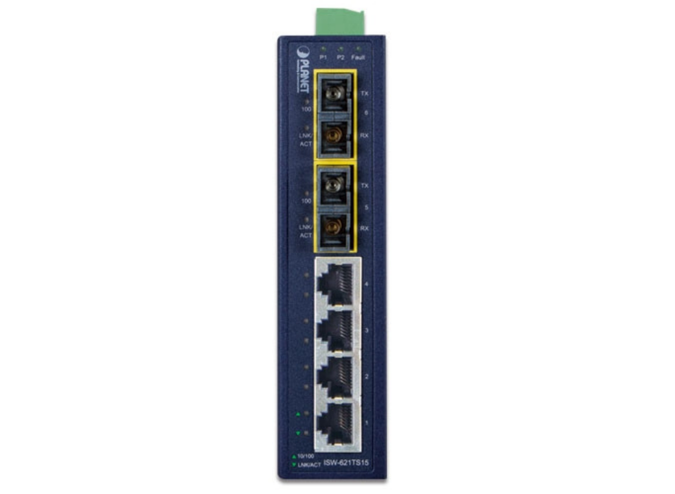 Planet 4-Port 10/100Base-TX + 2-Port 100Base-FX Industrial Ethernet Switch with Wide Operating Temperature (-40~75 degrees C) Planet Network Switches Planet
