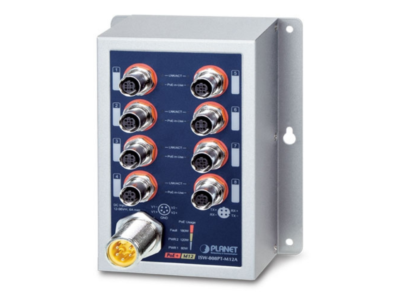Planet Industrial 8-Port 10/100TX M12 802.3at PoE+ Switch | ISW-808PT-M12A Network Switch Planet