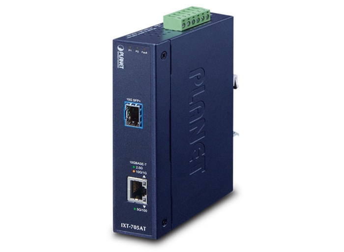 Planet Industrial 10G/5G/2.5G/1G/100M Copper to 10GBASE-X SFP+ Media Converter | IXT-705AT Video Signal Converter Planet