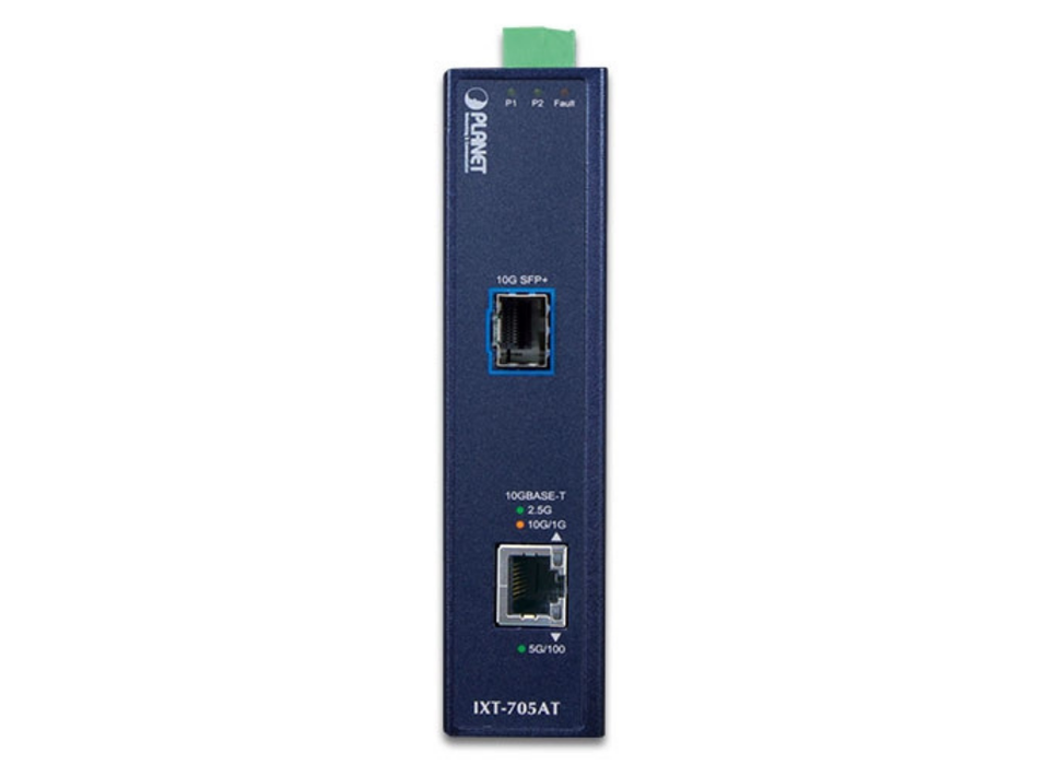 Planet Industrial 10G/5G/2.5G/1G/100M Copper to 10GBASE-X SFP+ Media Converter | IXT-705AT