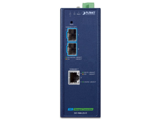 Planet Industrial 2-Port 10GBASE-X SFP+ + 1-Port 10GBASE-T Managed Media Converter Adapter / Converter Planet