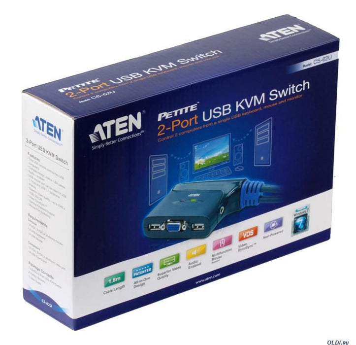 Aten KVM Switch Black- CS62U-A7 Aten KVM Switches Aten