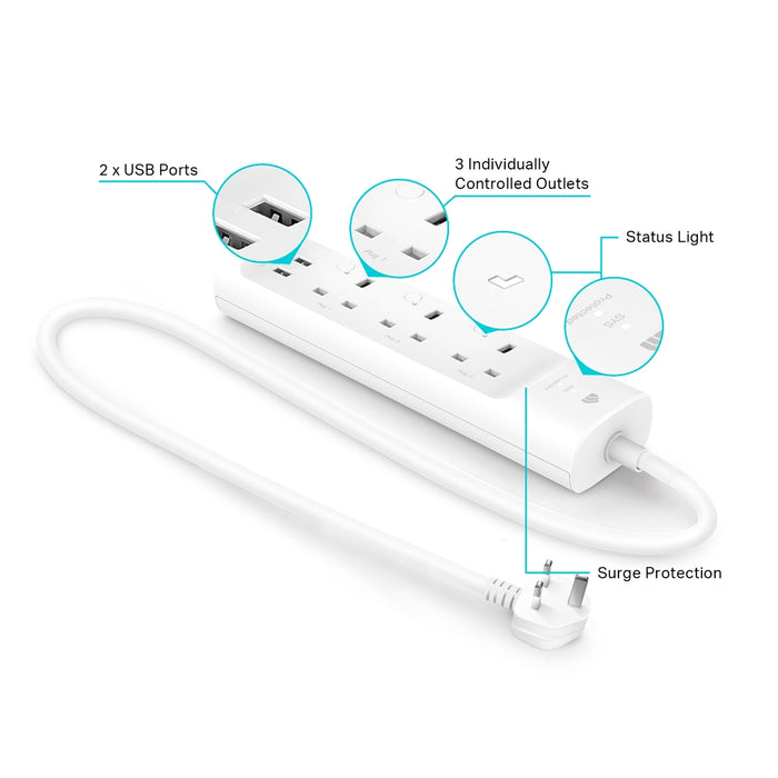 TP-Link Kasa Smart 3-Outlet + 2 x USB WiFi Power Strip - KP303