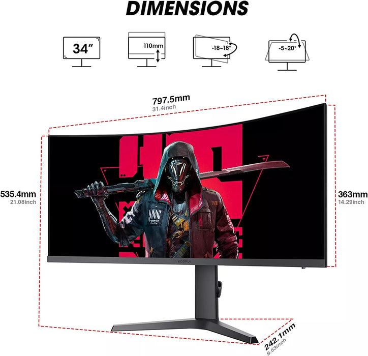 Koorui 34E6uC 34" 165Hz Refresh Rate - 1Ms Response QWHD Gaming Monitor (Open Boxed) Desktop Monitor Koorui