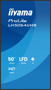 iiyama ProLite LH5064UHS-B1AG 50" 4K UHD Android 14 Professional Signage Display Digital Signage Display iiyama