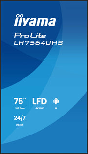 iiyama ProLite LH7564UHS-B1AG 75" 4K UHD Android 14 Professional Signage Display Digital Signage Display iiyama