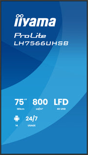 iiyama ProLite LH7566UHSB-B1AG 75" 4K UHD Professional Digital Signage Display Digital Signage Display iiyama