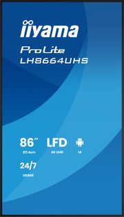 iiyama ProLite LH8664UHS-B3AG 86" 4K Ultra HD Professional Digital Signage Display Digital Signage Display iiyama