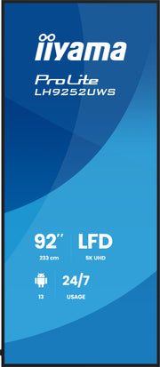 iiyama ProLite LH9252UWS-B1AG 92" 5K Android 13 Ultra-Wide Professional Digital Signage Display Digital Signage Display iiyama