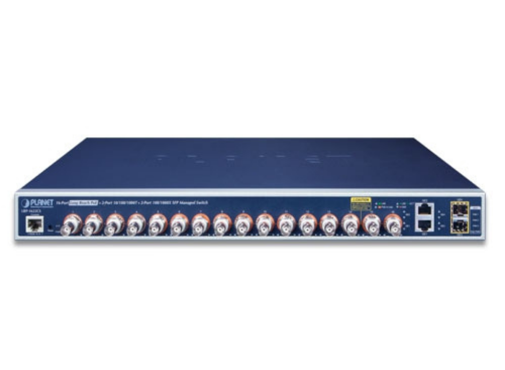 Planet 16-port Coax + 2-port 10/100/1000T + 2-port 100/1000X SFP Long Reach PoE over Coaxial Managed Switch Network Switch Planet