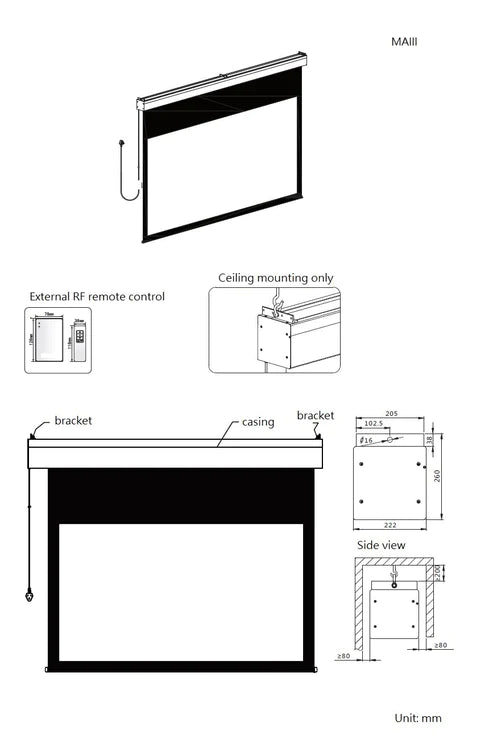 Sapphire SEWS600BV-A 7.62m 300" 4:3 6000mm x 4500mm Electric Projection Screen Projector Accessories Sapphire