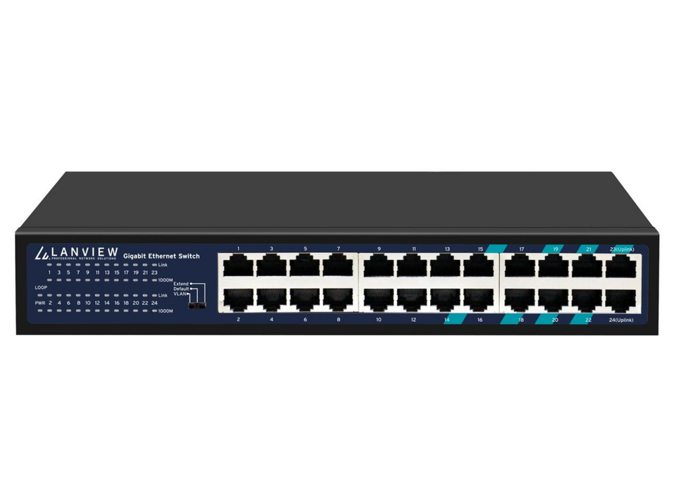 Lanview 24-Port Gigabit Unmanaged 10/100/1000Mbps Ethernet Switch | LVN-1U-24PORT-1G Network Switches Lanview