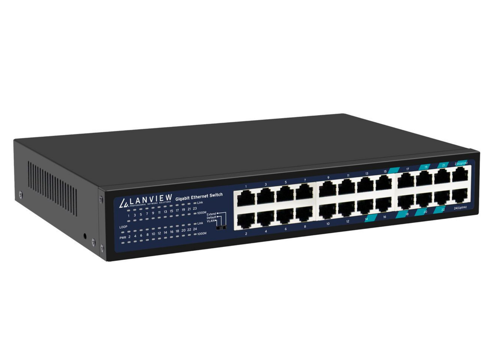 Lanview 24-Port Gigabit Unmanaged 10/100/1000Mbps Ethernet Switch | LVN-1U-24PORT-1G Network Switches Lanview
