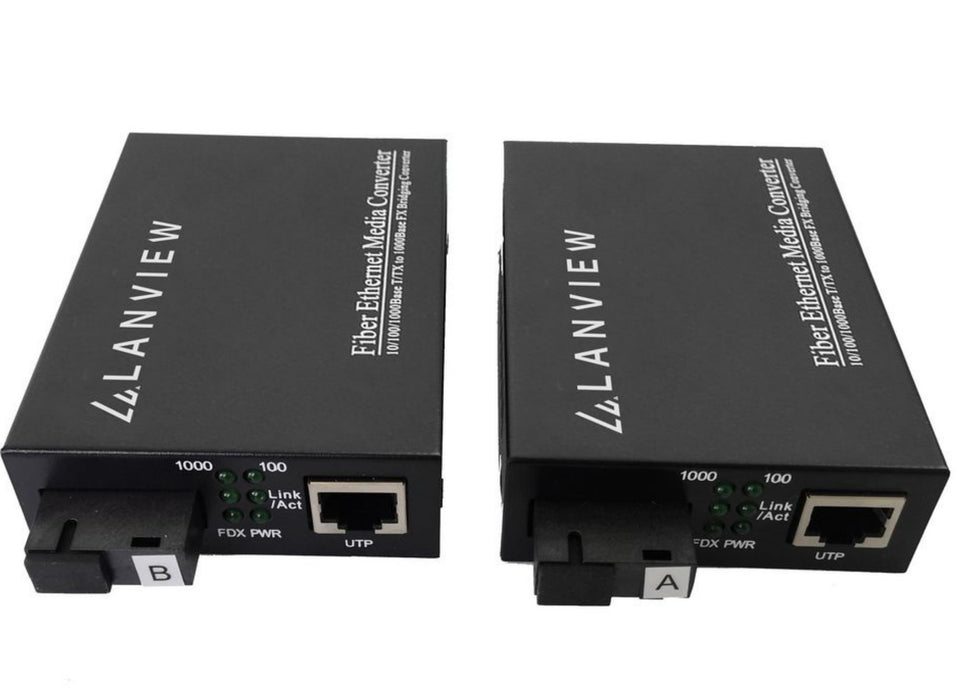 Lanview Pair 1-Port 10/100/1000X SC to 1-Port 10/100/1000T 802.3x Media Converter Network Media Converter Lanview