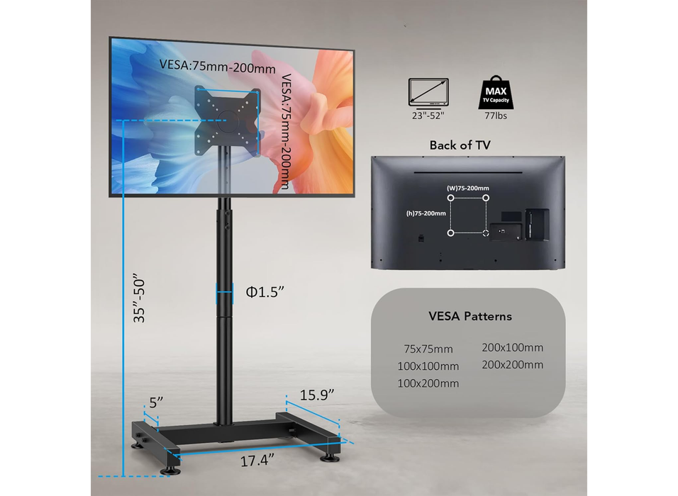 Moove Adjustable Floor TV Stand For 13" – 50" Screens | Tilting, Rotating & Portable Mount Floor Stand ScreenMoove