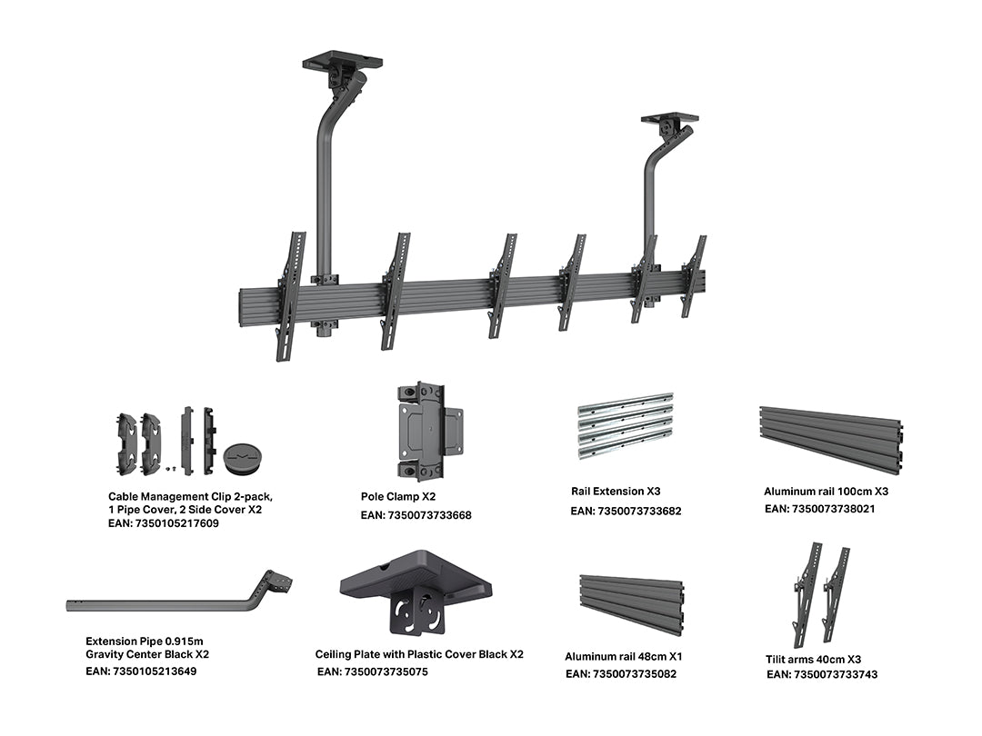 Multibrackets 0.8m Fixed 40"-65" Pro Series Menu Board Ceiling Mount For 3 Screens Ceiling Mount Bracket Multibrackets