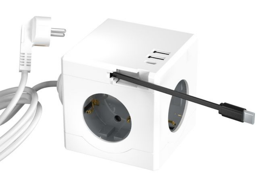 MicroConnect 3-Way Schuko Power Cube - 2 USB-A, 1 USB-C, 1.5m Cable, White | MC-CUBE015ATUSBC MicroConnect Cable MicroConnect