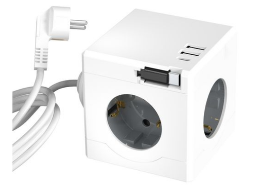 MicroConnect 3-Way Schuko Power Cube - 2 USB-A, 1 USB-C, 1.5m Cable, White | MC-CUBE015ATUSBC MicroConnect Cable MicroConnect