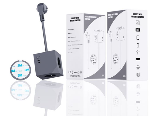 MicroConnect 3-Way Schuko Power Cube - Magnetic, 2 USB-C, 1 USB-A, 1.5m Cable, Dark Grey | MC-CUBE015USBMAGNETIC MicroConnect Cable MicroConnect